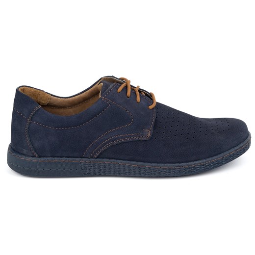 KOMODO Buty męskie skórzane Casual 933/L/2 granatowe niebieskie ze sklepu ButyModne.pl w kategorii Półbuty męskie - zdjęcie 179205977