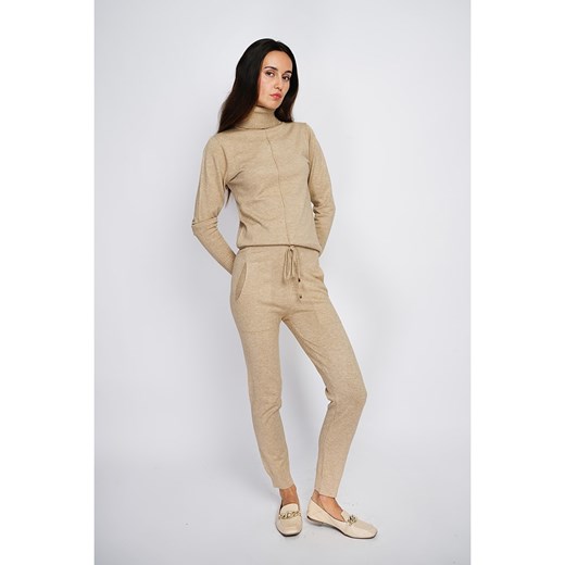 Sweter damski ASSUILI casual kaszmirowy beżowy z golfem