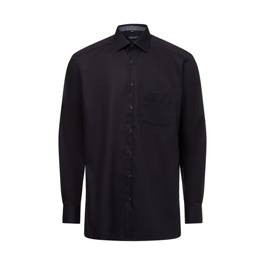 Andrew James Męska koszula biznesowa - non-iron Mężczyźni Regular Fit Bawełna czarny jednolity ze sklepu vangraaf w kategorii Koszule męskie - zdjęcie 179209797