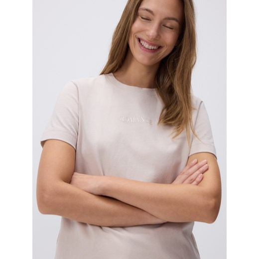 Reserved - Bawełniany t-shirt z nadrukiem - beżowy ze sklepu Reserved w kategorii Bluzki damskie - zdjęcie 179210999