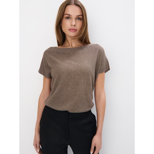 Mohito - Brązowy sweter z wiskozą i metalizowaną nitką - khaki ze sklepu Mohito w kategorii Swetry damskie - zdjęcie 179216338