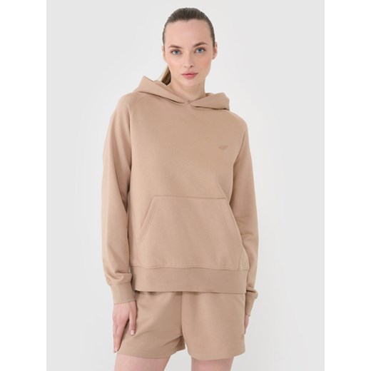 Damska bluza dresowa nierozpinana z kapturem 4F 4FWSS25TSWSF1542 - beżowa ze sklepu Sportstylestory.com w kategorii Bluzy damskie - zdjęcie 179216686