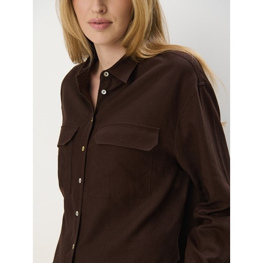 Mohito - Brązowa koszula z lnu i wiskozy - ciemno brązowy Mohito 36 Mohito