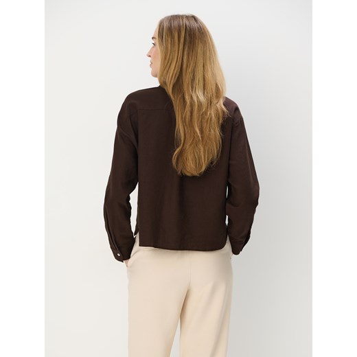 Mohito - Brązowa koszula z lnu i wiskozy - ciemno brązowy Mohito 40 Mohito