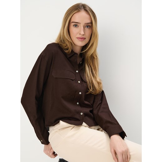 Mohito - Brązowa koszula z lnu i wiskozy - ciemno brązowy Mohito 38 Mohito