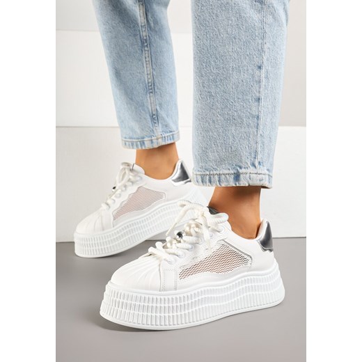 Biało-Srebrne Sneakersy na Tłoczonej Platformie Elazia ze sklepu renee.pl w kategorii Buty sportowe damskie - zdjęcie 179218305