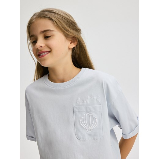 Reserved - T-shirt z kieszonką - jasnoniebieski Reserved 116 (5-6 lat) Reserved