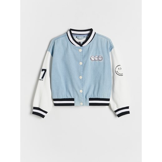 Reserved - Bawełniana bluza bomber SmileyWorld® - jasnoniebieski ze sklepu Reserved w kategorii Bluzy dziewczęce - zdjęcie 179224797