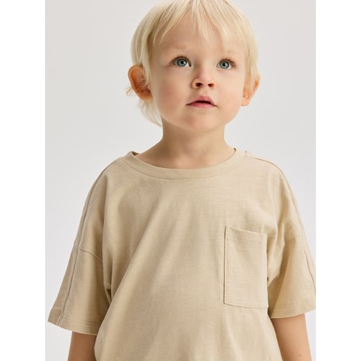 Reserved - Bawełniany t-shirt oversize - beżowy ze sklepu Reserved w kategorii T-shirty chłopięce - zdjęcie 179226927