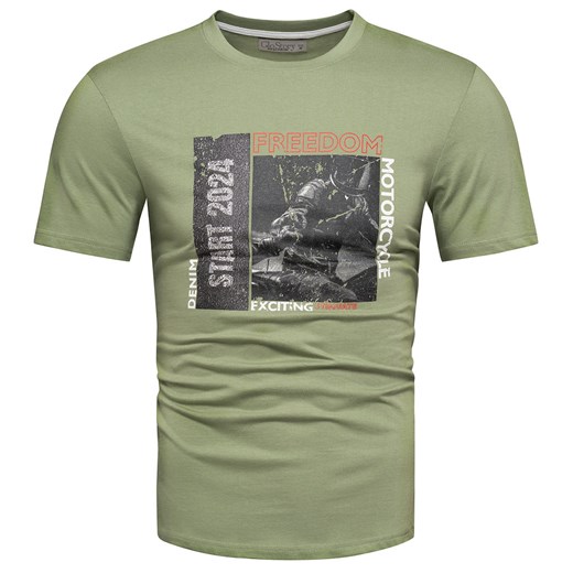 T-shirt męski bawełniany z nadrukiem zielony Recea ze sklepu Recea.pl w kategorii T-shirty męskie - zdjęcie 179229446