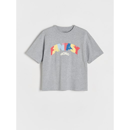 Reserved - Bawełniany t-shirt oversize - jasnoszary Reserved 122/128 (6-8 lat) wyprzedaż Reserved