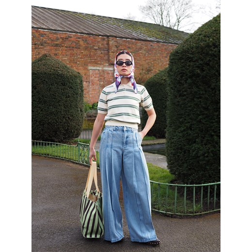 Reserved - Jeansy wide leg z haftem - niebieski Reserved 36 Reserved