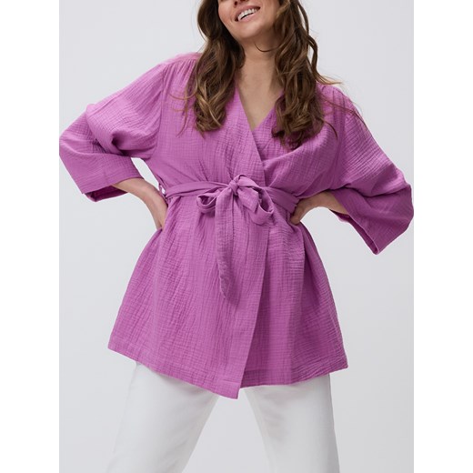 Reserved - Muślinowa sukienka kimono - fioletowy Reserved S Reserved