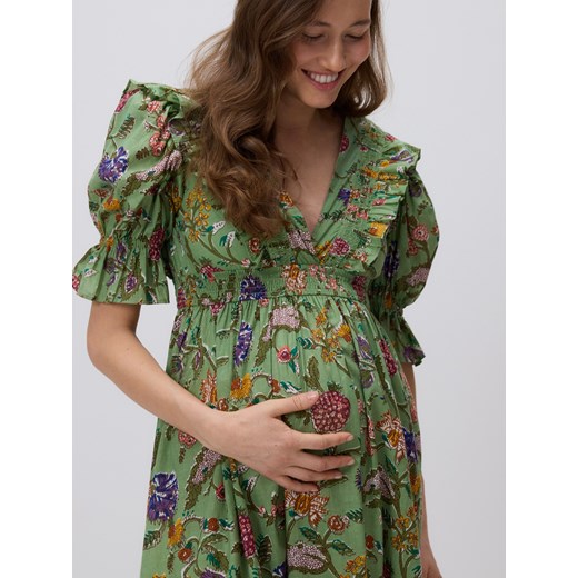 Reserved - Wzorzysta sukienka z bawełny - jasnozielony Reserved L Reserved