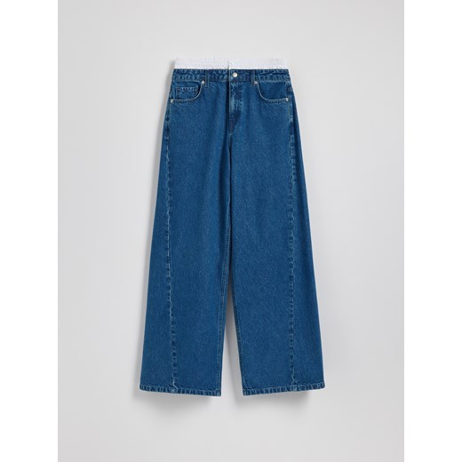 Reserved - Jeansy wide leg z ozdobną wstawką - niebieski ze sklepu Reserved w kategorii Jeansy damskie - zdjęcie 179231046