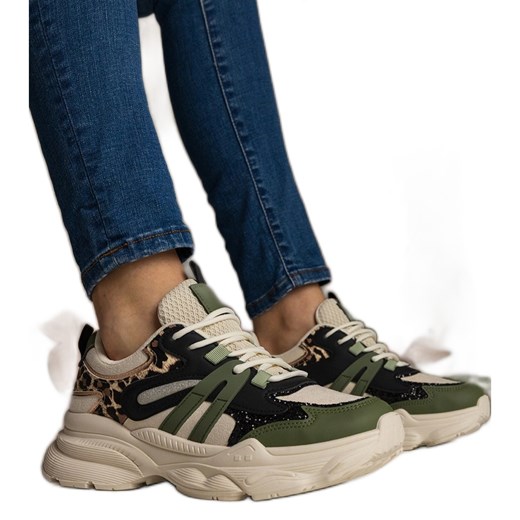 Zielone sneakersy damskie sportowe z brokatem czarne ze sklepu ButyModne.pl w kategorii Buty sportowe damskie - zdjęcie 179232297