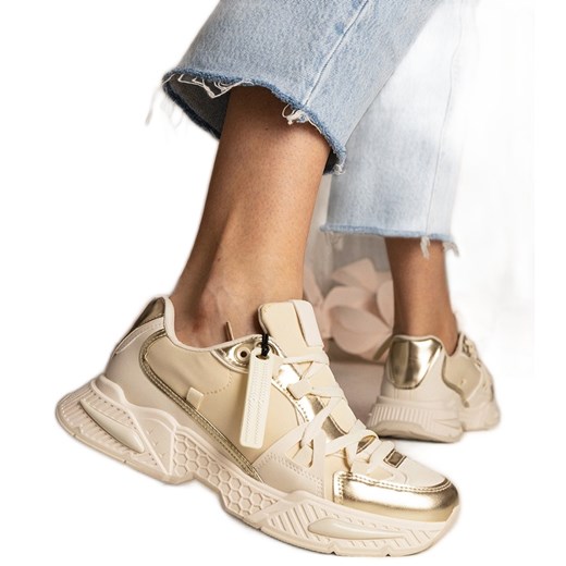 Beżowe sneakersy damskie na masywnej podeszwie beżowy ze sklepu ButyModne.pl w kategorii Buty sportowe damskie - zdjęcie 179232299