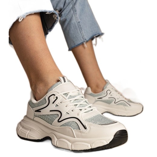 Biało-zielone sneakersy damskie sportowe białe ze sklepu ButyModne.pl w kategorii Buty sportowe damskie - zdjęcie 179232309