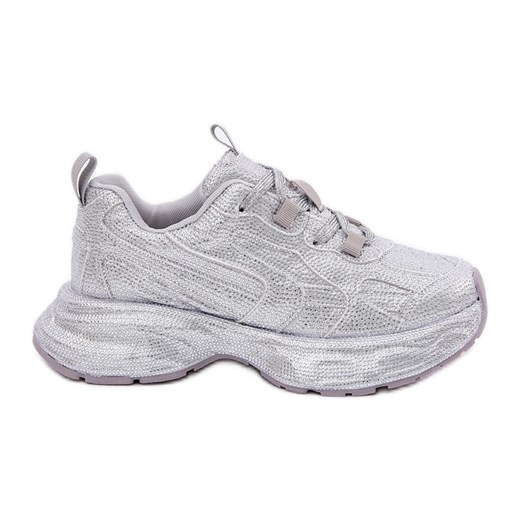 Sneakersy Damskie Zdobione Cyrkoniami Srebrne srebrny ze sklepu ButyModne.pl w kategorii Buty sportowe damskie - zdjęcie 179232327