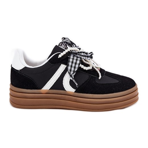 Sneakersy Damskie Na Platformie Z Ozdobami Czarne ze sklepu ButyModne.pl w kategorii Buty sportowe damskie - zdjęcie 179232335