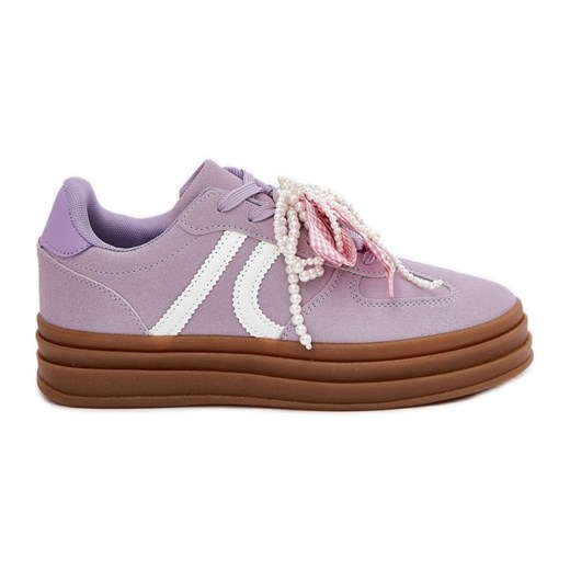 Sneakersy Damskie Na Platformie Z Ozdobami Fioletowe ze sklepu ButyModne.pl w kategorii Buty sportowe damskie - zdjęcie 179232336