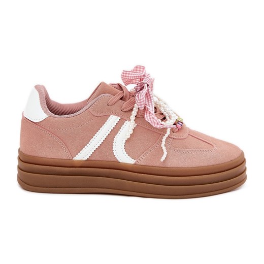 Sneakersy Damskie Na Platformie Z Ozdobami Różowe ze sklepu ButyModne.pl w kategorii Buty sportowe damskie - zdjęcie 179232338
