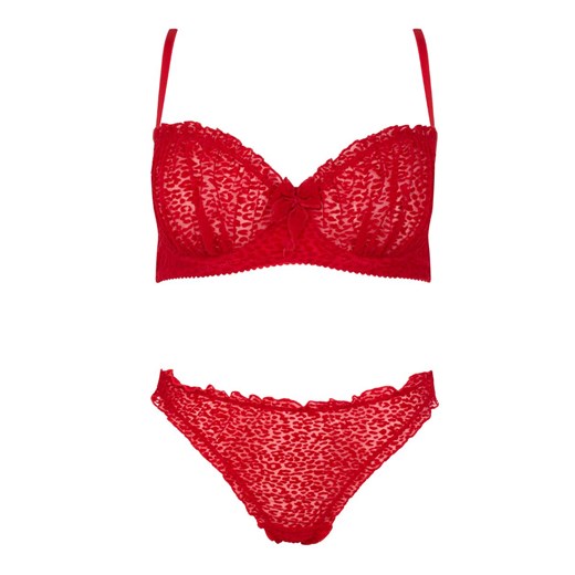 Czerwony welurowy komplet bielizny Catilla set, Kolor czerwony, Rozmiar S/M, Passion ze sklepu Intymna w kategorii Komplety bielizny damskiej - zdjęcie 179233226
