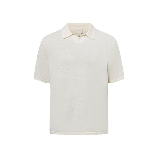 Calvin Klein Męska koszulka polo z dzianiny z domieszką lnu i jedwabiu Mężczyźni len piaskowy jednolity ze sklepu vangraaf w kategorii T-shirty męskie - zdjęcie 179236726