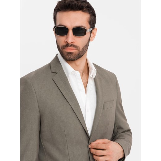 Męska elegancka marynarka SLIM FIT z rayonem – oliwkowa V5 OM-BLZB-0135 ze sklepu ombre w kategorii Marynarki męskie - zdjęcie 179236809