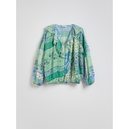 Reserved bluzka damska z dekoltem v tkaninowa z długim rękawem 