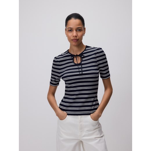 Reserved - Bawełniana bluzka z wiązaniem - granatowy Reserved XL Reserved