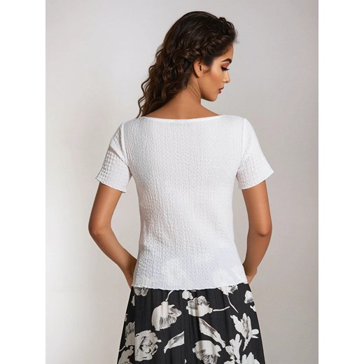 Bluzka damska Sinsay biała z okrągłym dekoltem 