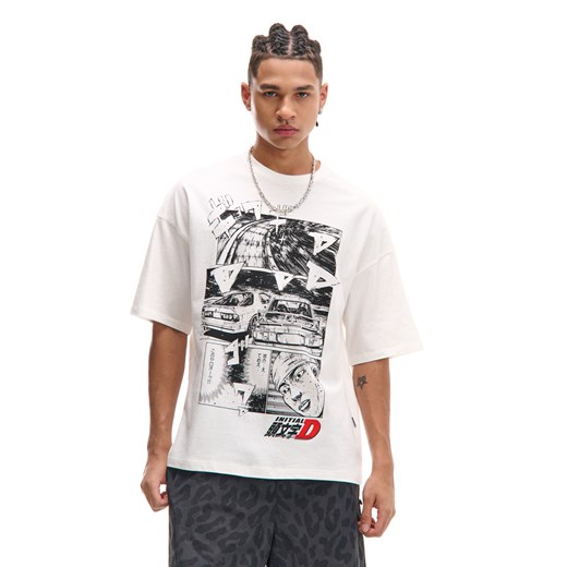 Cropp - Biała koszulka Initial D - biały ze sklepu Cropp w kategorii T-shirty męskie - zdjęcie 179240907