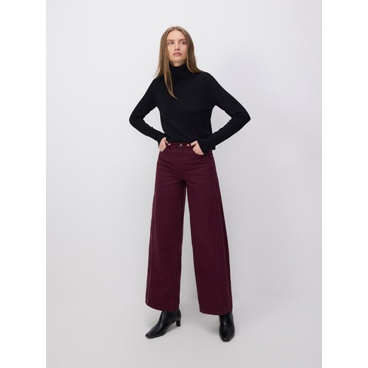 Reserved - Jeansy wide leg z przeszyciami - burgundowy ze sklepu Reserved w kategorii Jeansy damskie - zdjęcie 179242447