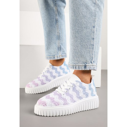 Biało-Niebieskie Sneakersy na Grubej Podeszwie z Ażurową Cholewką Ellisene ze sklepu born2be.pl w kategorii Buty sportowe damskie - zdjęcie 179243719