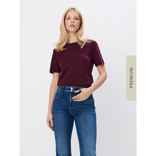 Mohito - Burgundowy t-shirt z merceryzowanej bawełny - kasztanowy ze sklepu Mohito w kategorii Bluzki damskie - zdjęcie 179244995