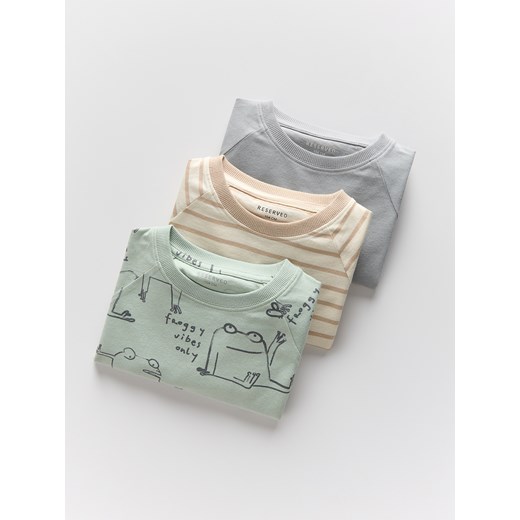 Reserved - Bawełniany longsleeve 3 pack - złamana biel ze sklepu Reserved w kategorii T-shirty chłopięce - zdjęcie 179246037