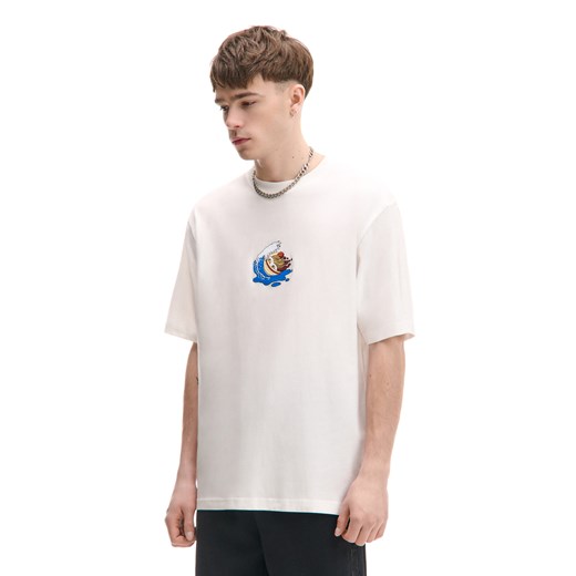 Cropp - Koszulka z motywem ramenu na fali - kremowy ze sklepu Cropp w kategorii T-shirty męskie - zdjęcie 179250339