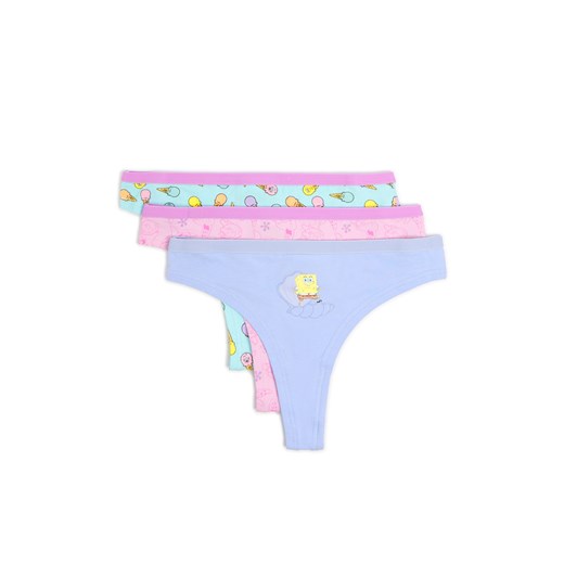 Cropp - 3 pack stringów SpongeBob Kanciastoporty - wielobarwny ze sklepu Cropp w kategorii Majtki damskie - zdjęcie 179250368