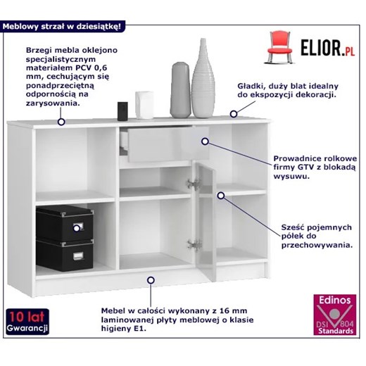 Nowoczesna komoda do salonu biała + metalik połysk - Fillo 4X Elior One Size Edinos.pl