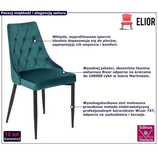 Turkusowe nowoczesne krzesło pikowane - Ziso Elior One Size Edinos.pl
