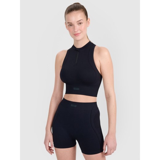 Damski crop top treningowy 4F 4FRSS25TFSLF721 - czarny ze sklepu Sportstylestory.com w kategorii Bluzki damskie - zdjęcie 179257407