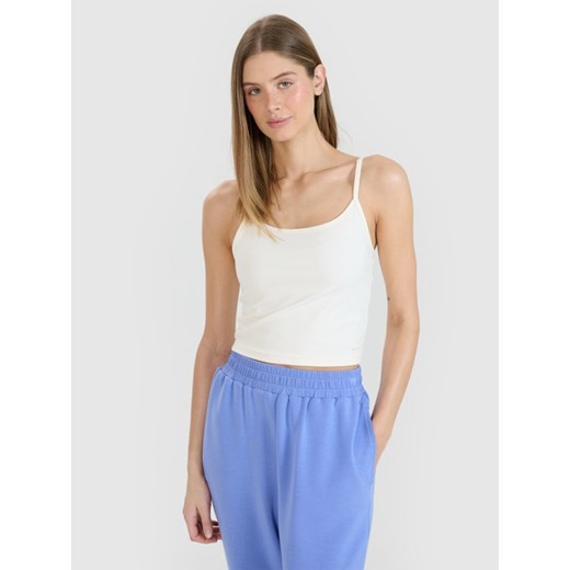 Damski crop-top na ramiączkach 4F 4FWSS25TSLEF127 - biały ze sklepu Sportstylestory.com w kategorii Bluzki damskie - zdjęcie 179257507