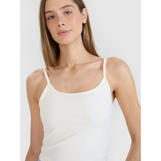 Damski crop-top na ramiączkach 4F 4FWSS25TSLEF127 - biały ze sklepu Sportstylestory.com w kategorii Bluzki damskie - zdjęcie 179257508