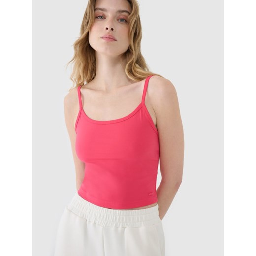 Damski crop-top na ramiączkach 4F 4FWSS25TSLEF127 - różowy ze sklepu Sportstylestory.com w kategorii Bluzki damskie - zdjęcie 179257529