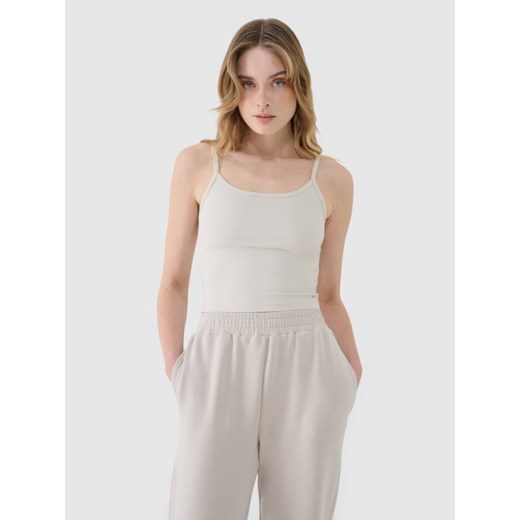 Damski crop-top na ramiączkach 4F 4FWSS25TSLEF127 - szary ze sklepu Sportstylestory.com w kategorii Bluzki damskie - zdjęcie 179257537