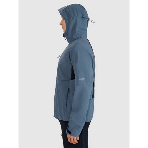 Męski softshell z kapturem 4F 4FWSS25TSOFM313 - niebieski ze sklepu Sportstylestory.com w kategorii Kurtki męskie - zdjęcie 179257587