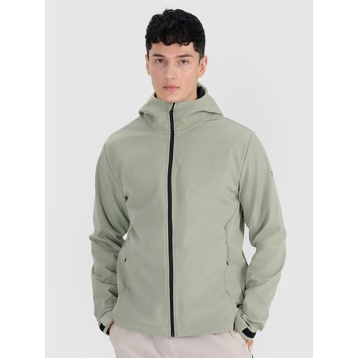 Męski softshell z kapturem 4F 4FWSS25TSOFM324 - zielony ze sklepu Sportstylestory.com w kategorii Kurtki męskie - zdjęcie 179257649