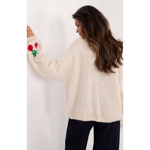 Sweter damski jasnobeżowy MI-SW-2910.62, Kolor beżowy-wzór, Rozmiar uniwersalny, ITALY MODA ze sklepu Primodo w kategorii Swetry damskie - zdjęcie 179258136
