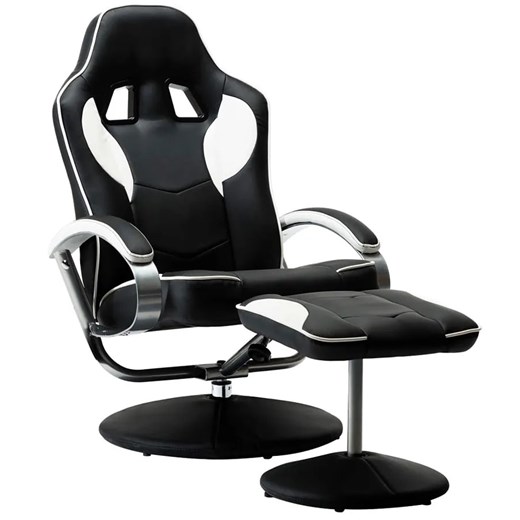 Czarno-biały ergonomiczny fotel z podnóżkiem - Peni ze sklepu Edinos.pl w kategorii Krzesła biurowe - zdjęcie 179260208